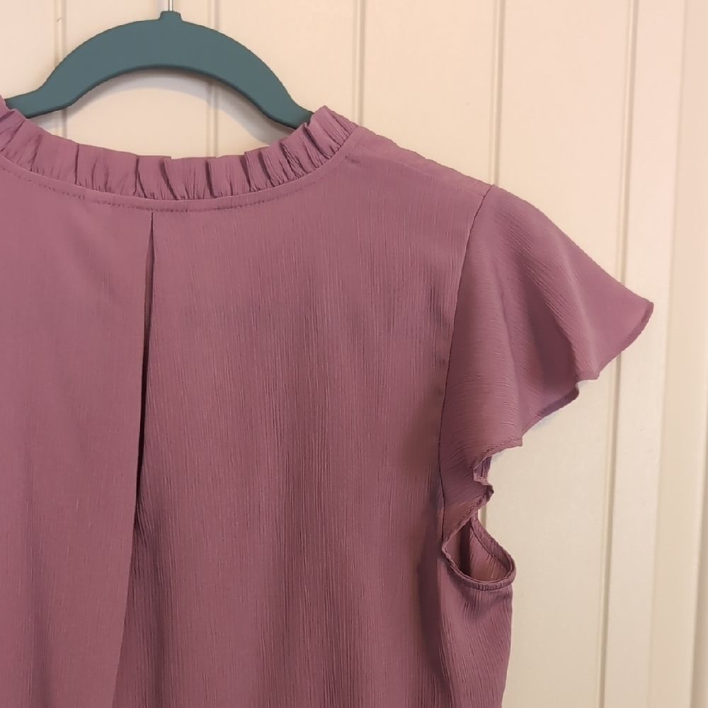 NWT Nine West Dusty Purple Flutter Sleeve Blouse - Picture 11 of 13